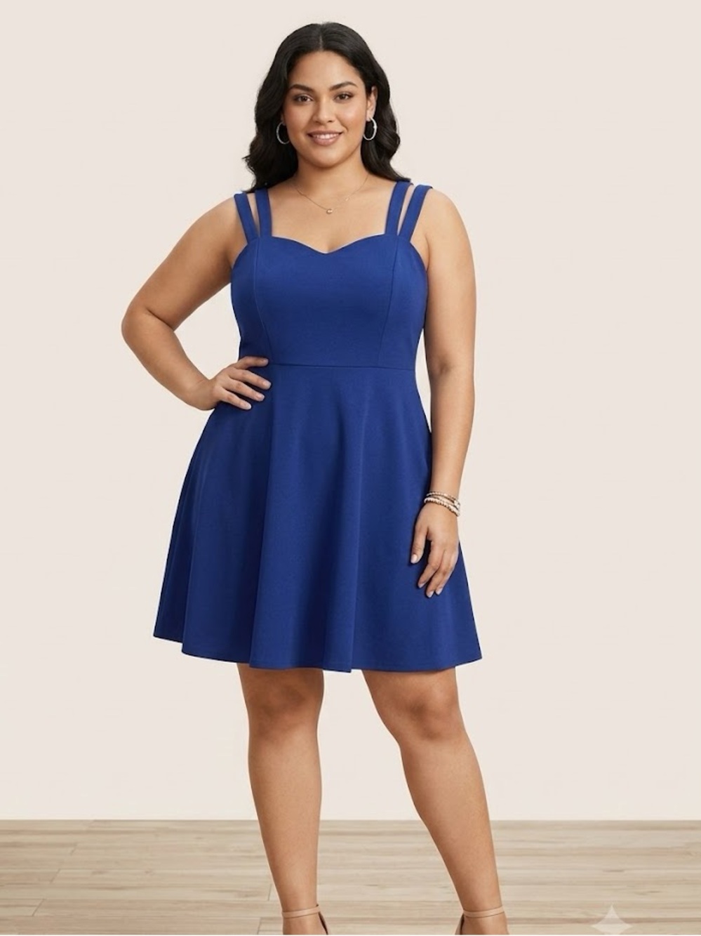 Plus Size Royal Blue Strappy Fit & Flare Dress
